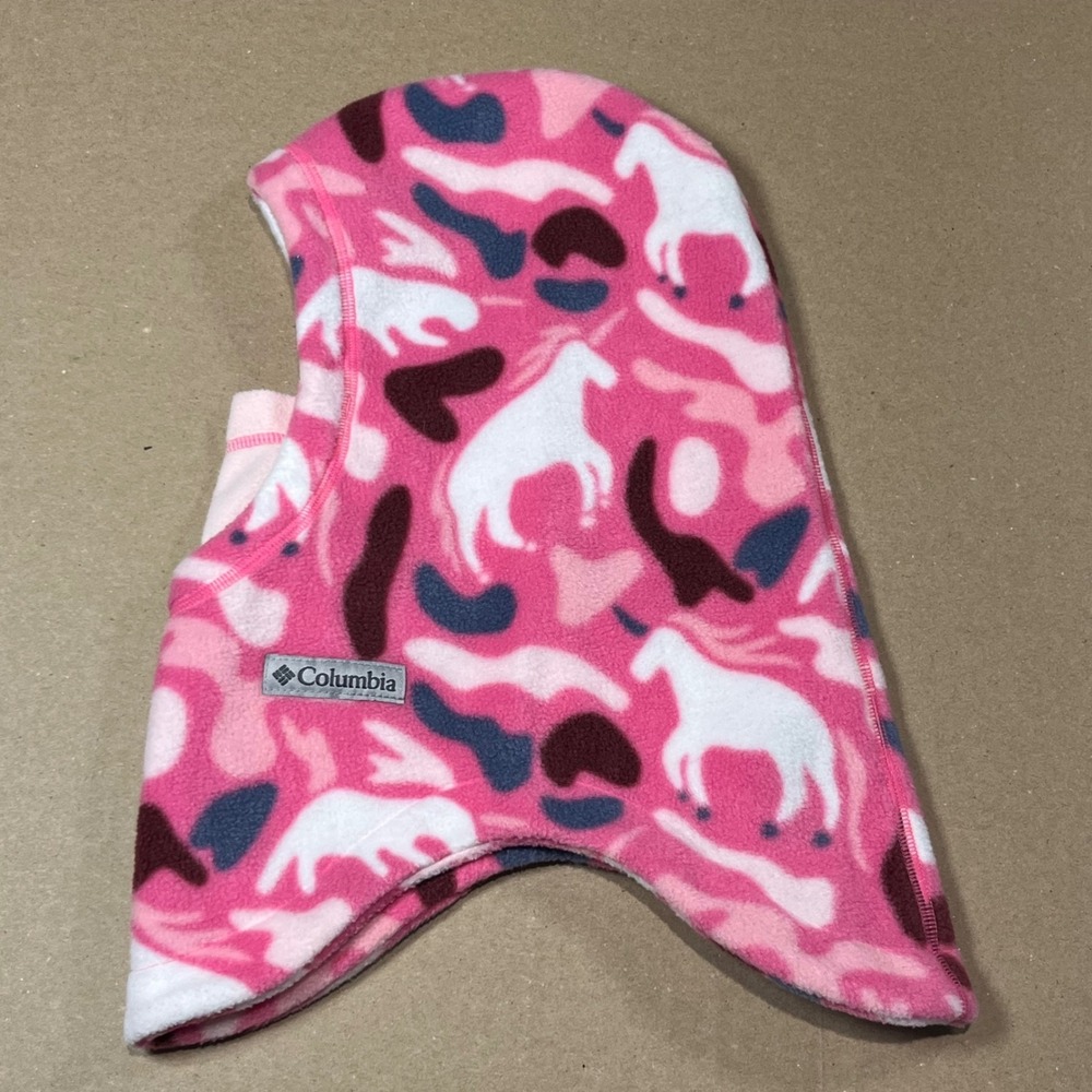 Columbia Kids Pink Unicorn Camo Fleece Balaclava Winter Hood Face Mask - Picture 5 of 5